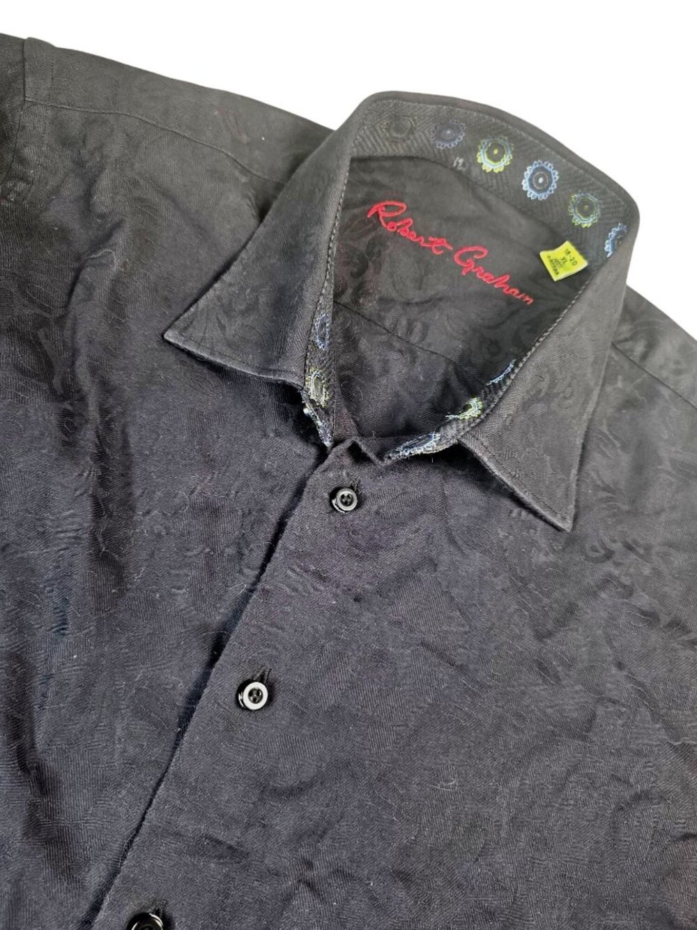 Robert Graham Black Jacquard Dress Shirt Long Sleeve Button Front Boys XL